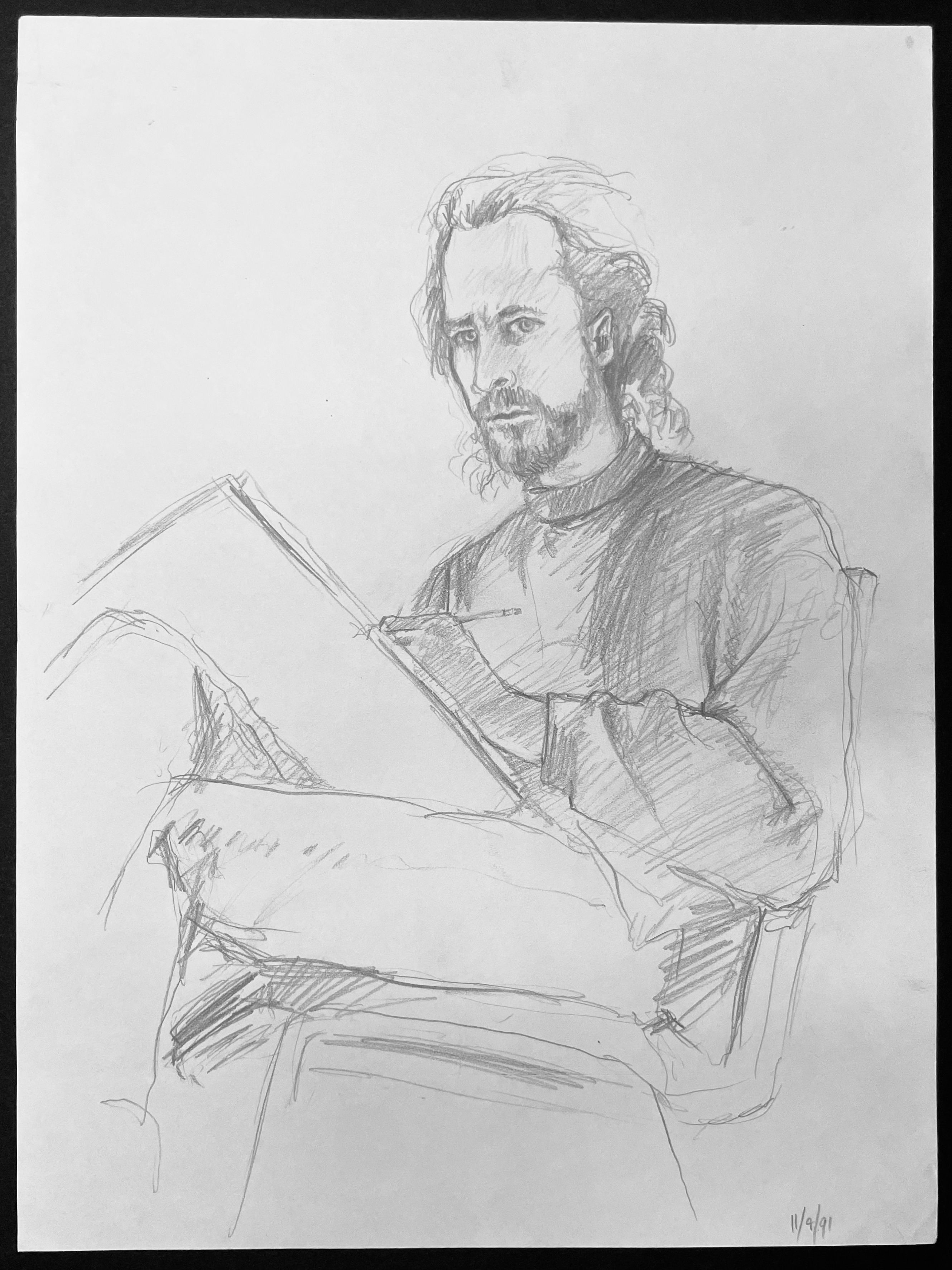 Self-portrait pencil drawing