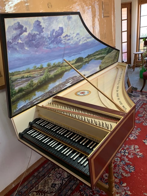 Harpsichord lid painting open